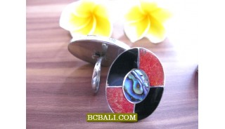 Mix Shells Abalone Red Coral Black Rings Handmade 